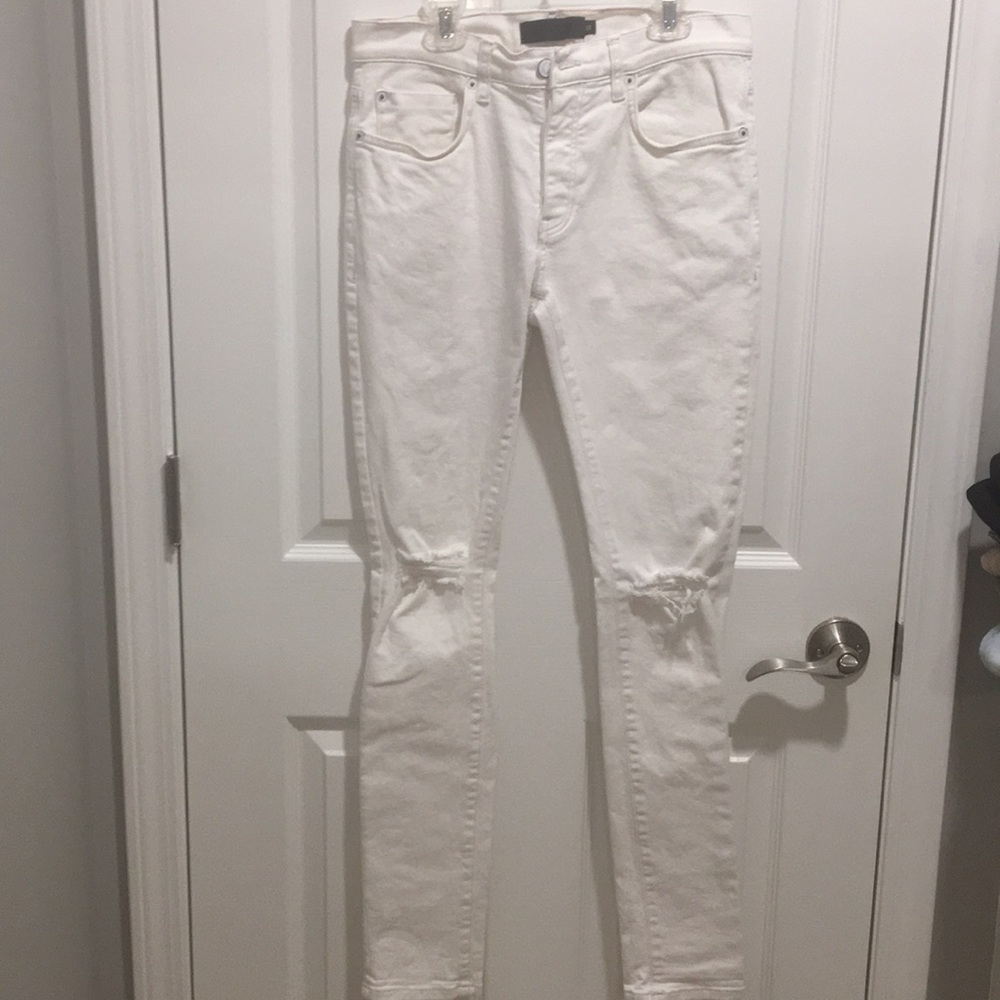 Mennace Mens Skinny Shredded White Jeans 32